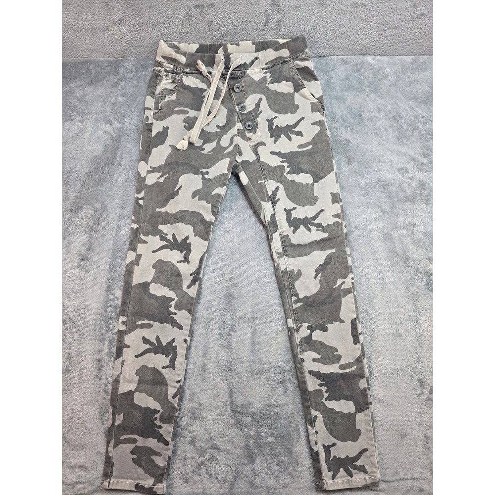 Venti.6 Grey Camo Skinny Denim Pants Button Fly Drawstring Womens Size M 6